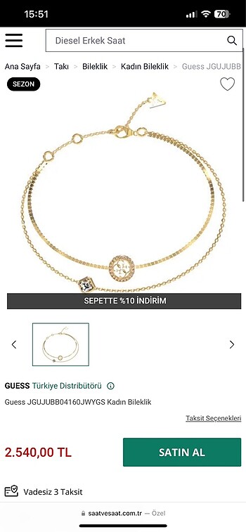 Guess gold taşlı bileklik