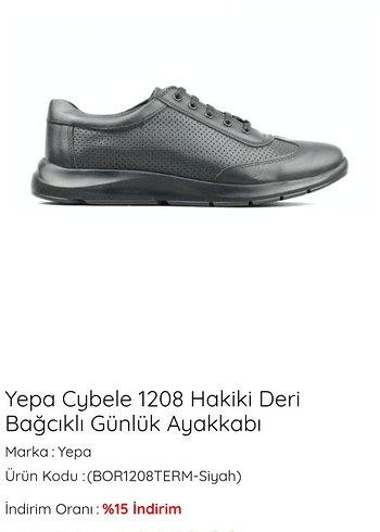 Yepa Cybele 1208 Siyah Hakiki Deri Bağcıklı Ayakkabı