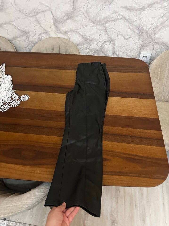 Siyah Deri Kadın Cigarette Pantolon - Görsel 3