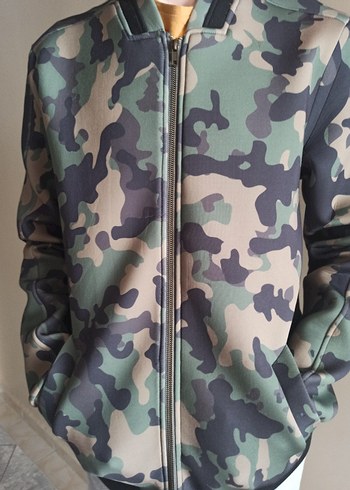 m Beden kahverengi Renk Erkek Kamuflaj Fermuarlı Sweatshirt