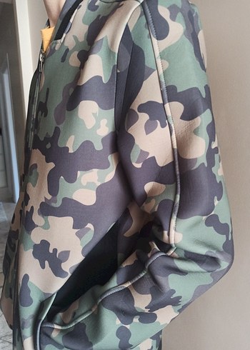 m Beden Erkek Kamuflaj Fermuarlı Sweatshirt