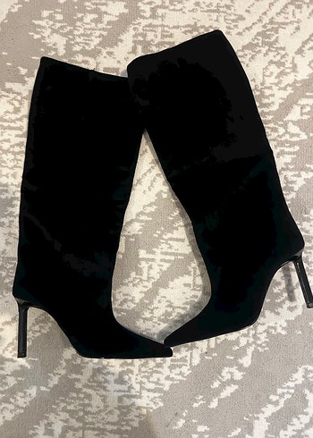 Siyah kadife İnce Topuklu Dizüstü Bot - Görsel 3