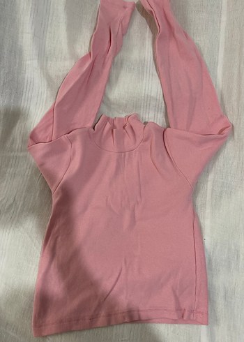 Pembe Yüksek Yakalı Uzun Kollu Tişört