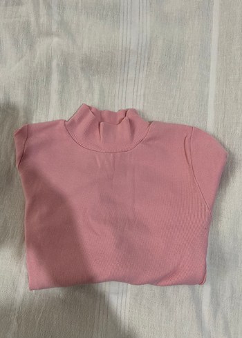 s Beden Pembe Yüksek Yakalı Uzun Kollu Tişört