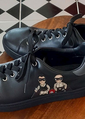 Dolce & Gabbana Siyah Deri Erkek Sneakers ayakkabı