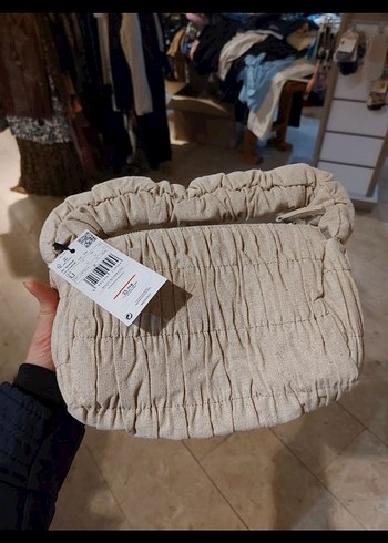 Büzgülü keten çanta Koton kumaş. Keten karışımlı kumaş. - Görsel 6