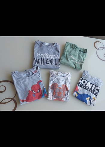 Gri Baskılı Erkek Çocuk Kısa Kollu Tişört 5 adet karsk - Görsel 2