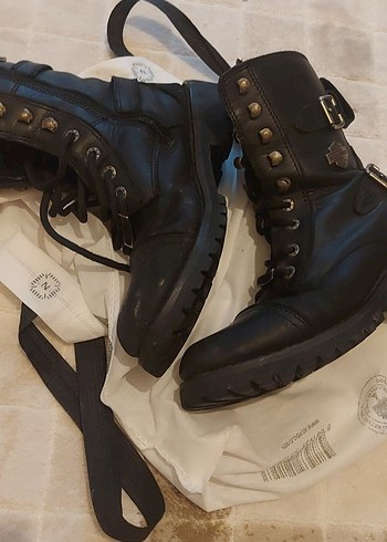 Harley Davidson Siyah Deri Kadın Biker Bot - Görsel 7