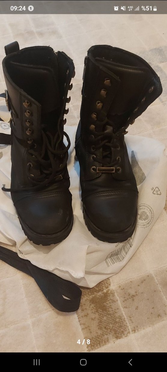 Harley Davidson Siyah Deri Kadın Biker Bot - Görsel 4