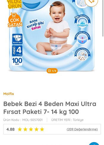 Maxi Bebek Bezi 7-14 kg, 4 Numara, 100 Adet - Görsel 2