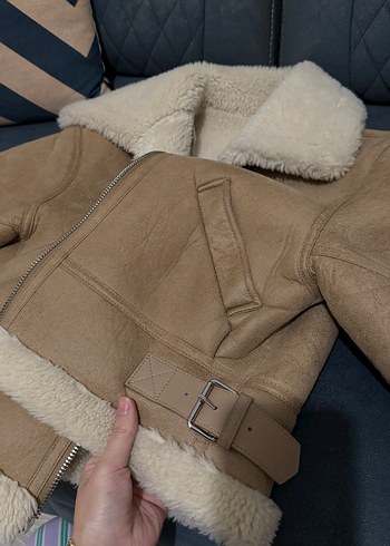 Mango Kürklü Bej Süet Kadın Mont - Görsel 5