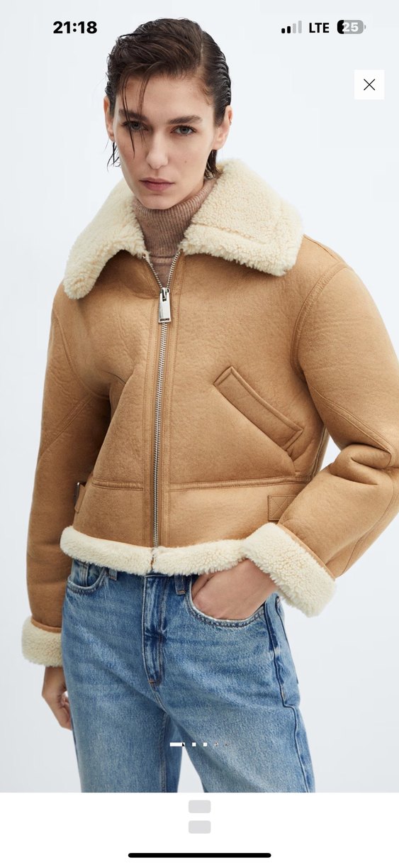 Mango Kürklü Bej Süet Kadın Mont - Görsel 2