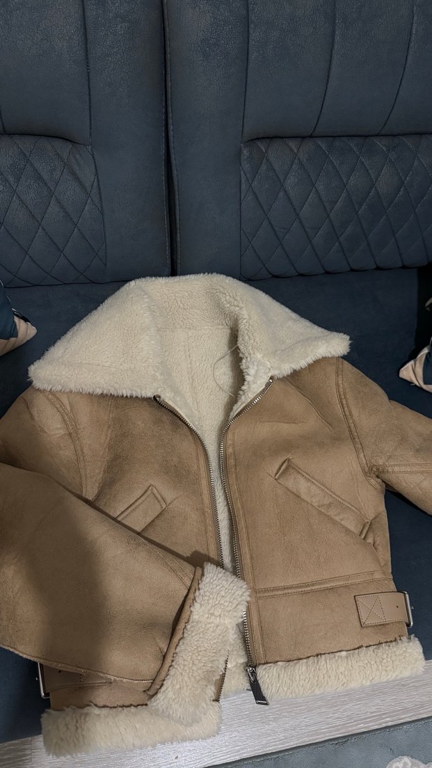 Mango Kürklü Bej Süet Kadın Mont - Görsel 4