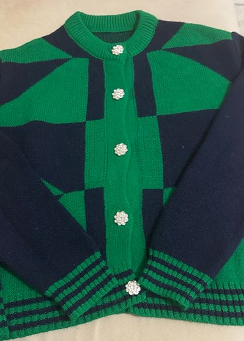 Düğmeli Yeşil Mavi Salaş Hırka - Görsel 2