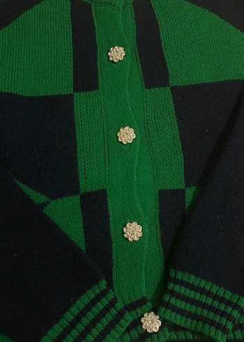 Düğmeli Yeşil Mavi Salaş Hırka - Görsel 4