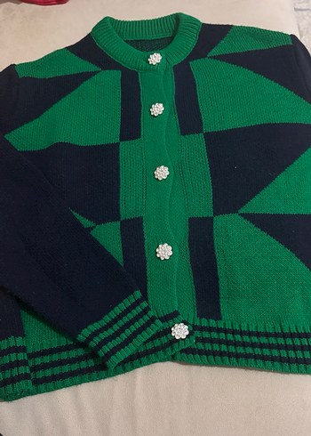 Düğmeli Yeşil Mavi Salaş Hırka - Görsel 3