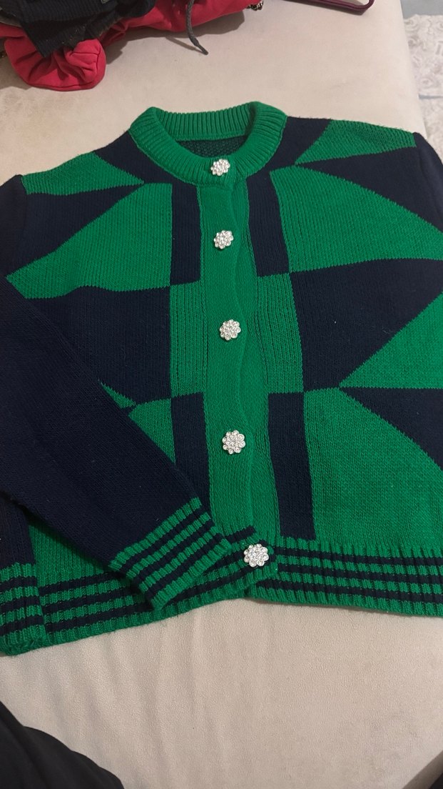 Düğmeli Yeşil Mavi Salaş Hırka - Görsel 3