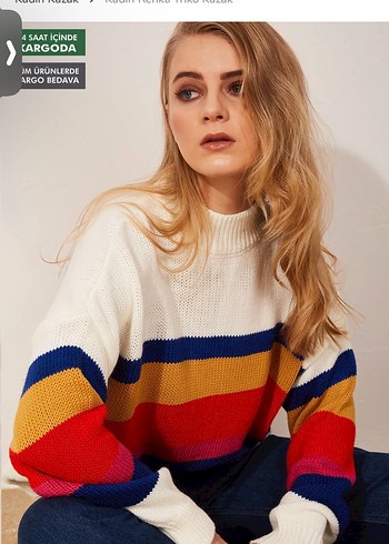 Yarım Balıkçı Çizgili Renkli Kazak - Görsel 2