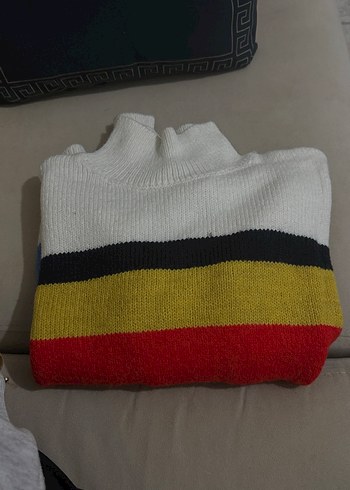 Yarım Balıkçı Çizgili Renkli Kazak - Görsel 3