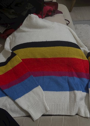 Yarım Balıkçı Çizgili Renkli Kazak - Görsel 4