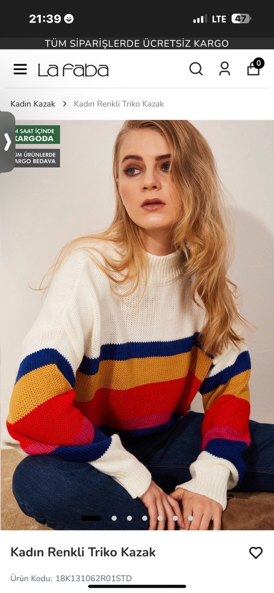 Yarım Balıkçı Çizgili Renkli Kazak - Görsel 2