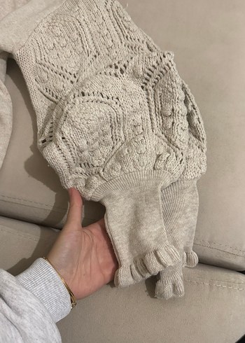 Bej Yarım Balıkçı Dantel Detaylı Triko Kazak - Görsel 4