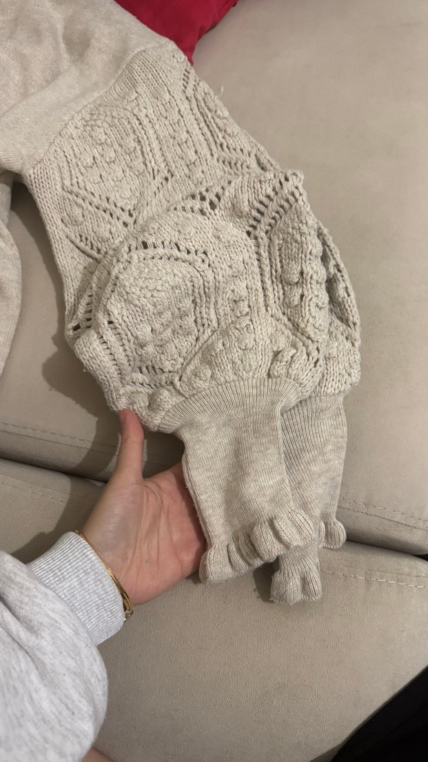 Bej Yarım Balıkçı Dantel Detaylı Triko Kazak - Görsel 4