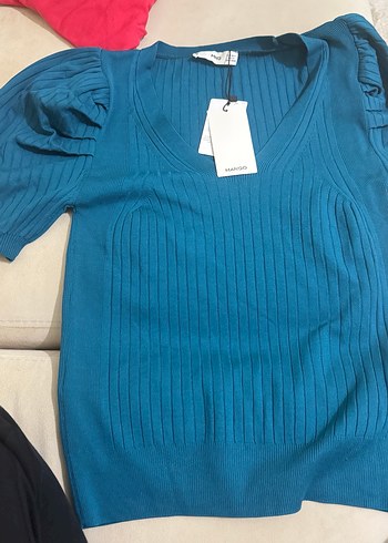 Koyu Turkuaz V Yakalı Kısa Kollu Triko Kazak - Görsel 4