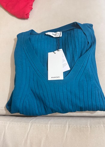 Koyu Turkuaz V Yakalı Kısa Kollu Triko Kazak - Görsel 2