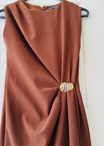 Kahverengi Drapeli Uzun Kadın Elbise - Görsel 3