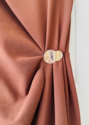 Kahverengi Drapeli Uzun Kadın Elbise - Görsel 4