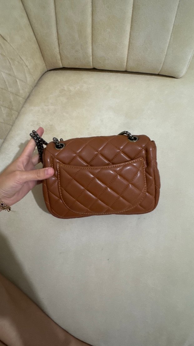 Kahverengi Deri Kapitone Kadın Çanta - Görsel 2