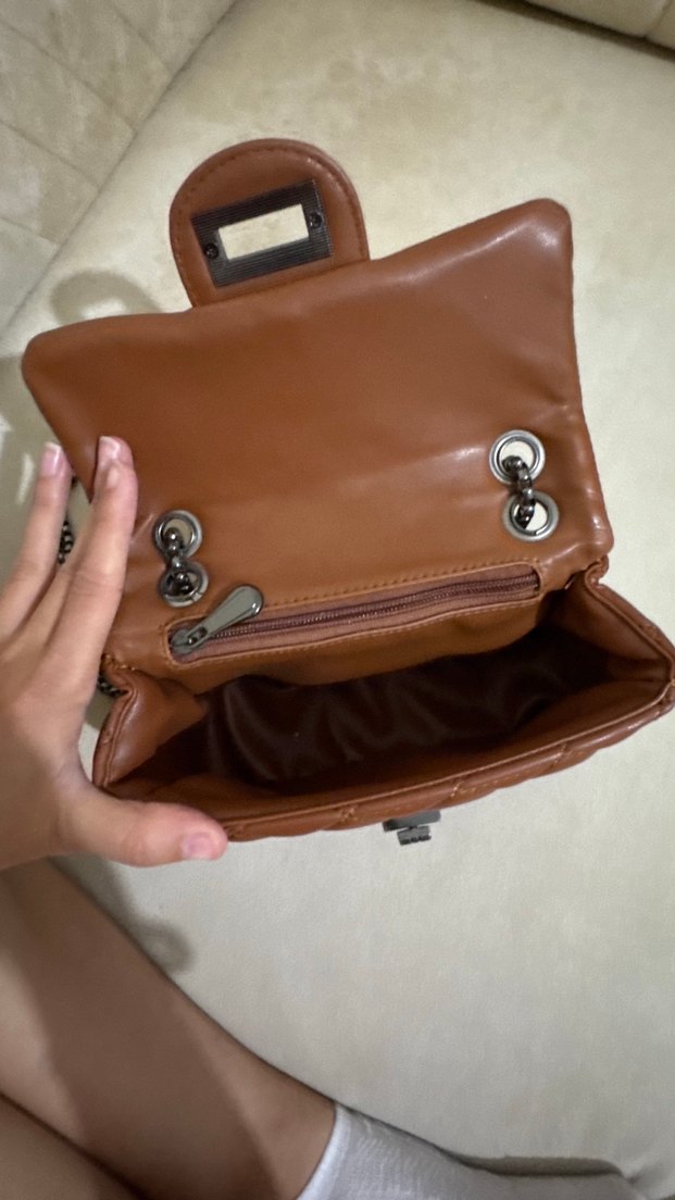 Kahverengi Deri Kapitone Kadın Çanta - Görsel 4