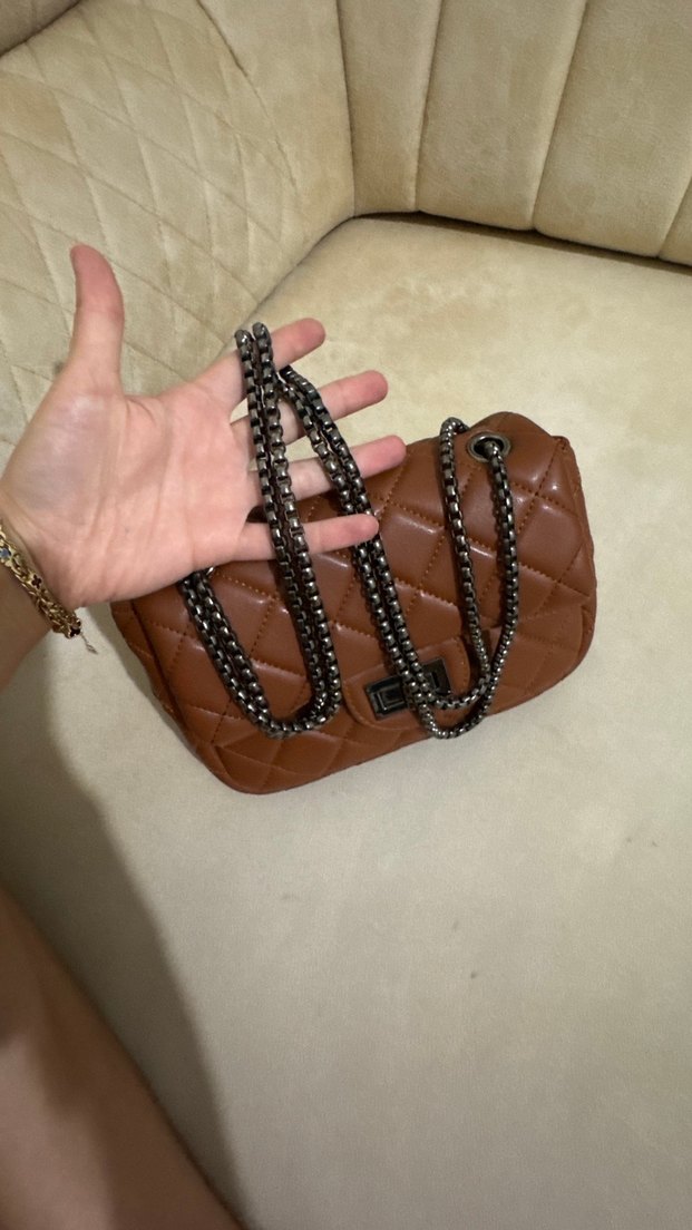 Kahverengi Deri Kapitone Kadın Çanta - Görsel 3