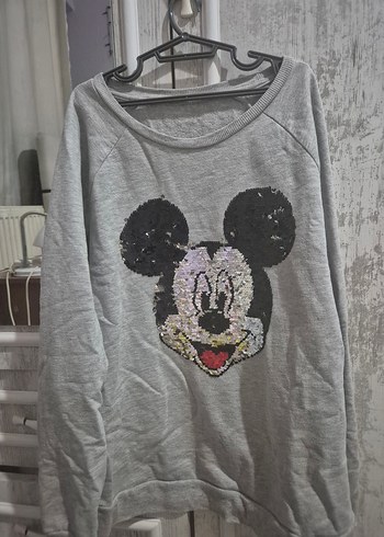 15-16 Yaş Beden Gri Uzun Kollu Kız Sweatshirt Mickey Baskılı