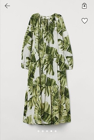 H&M desenli beyaz yeşil 38 uzun elbise