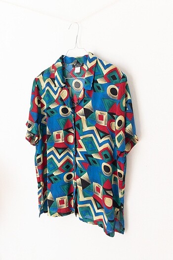 universal Beden Vintage Geometrik Oversize Gömlek