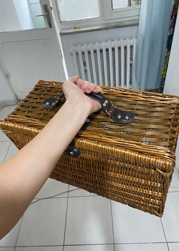 Yeşil Renkli Hasır Piknik Sepeti italyan piknik seti - Görsel 4