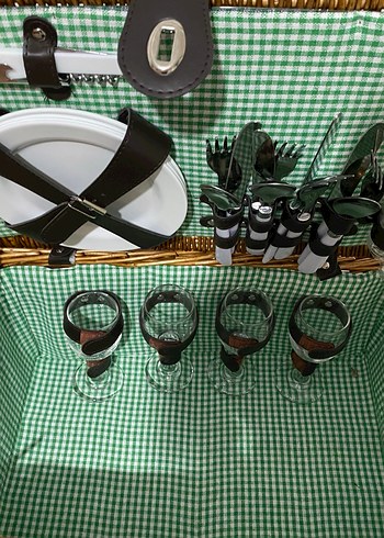 Yeşil Renkli Hasır Piknik Sepeti italyan piknik seti - Görsel 3