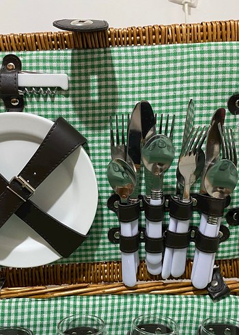 Yeşil Renkli Hasır Piknik Sepeti italyan piknik seti - Görsel 2