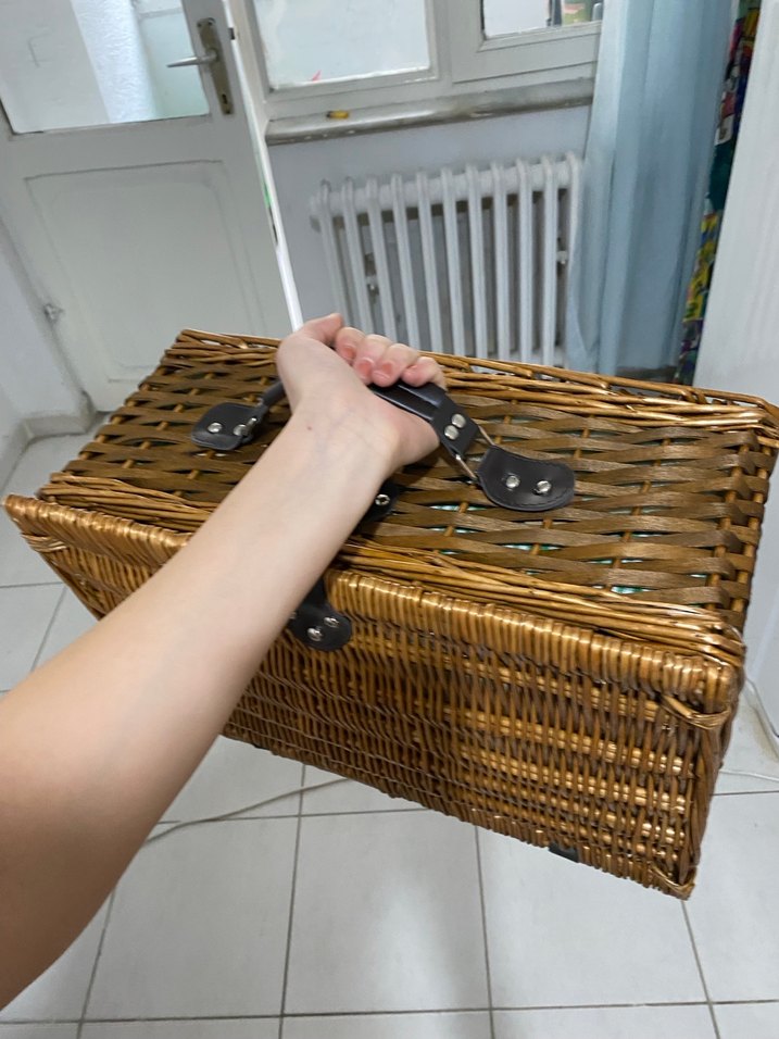 Yeşil Renkli Hasır Piknik Sepeti italyan piknik seti - Görsel 4