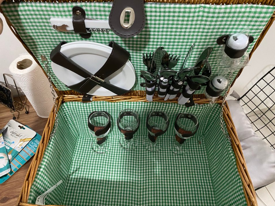 Yeşil Renkli Hasır Piknik Sepeti italyan piknik seti - Görsel 3