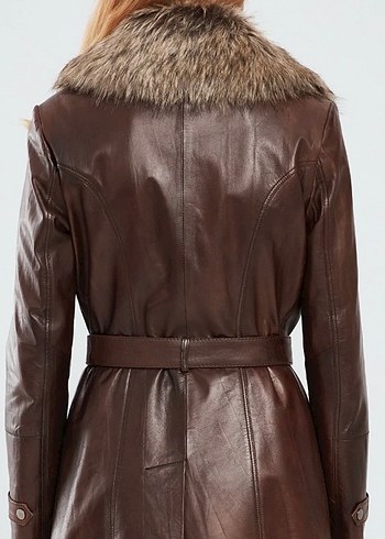 RjKürk Detaylı Kahverengi Deri Uzun Kadın Ceketi derimod rhoda - Görsel 4