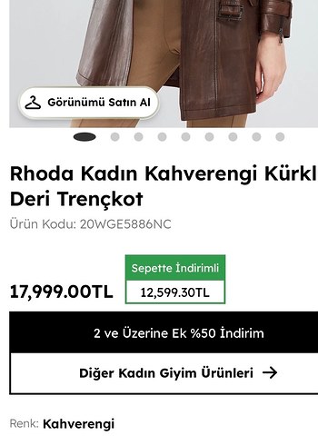 RjKürk Detaylı Kahverengi Deri Uzun Kadın Ceketi derimod rhoda - Görsel 6