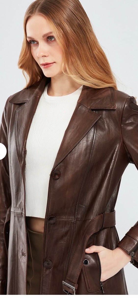 RjKürk Detaylı Kahverengi Deri Uzun Kadın Ceketi derimod rhoda - Görsel 3