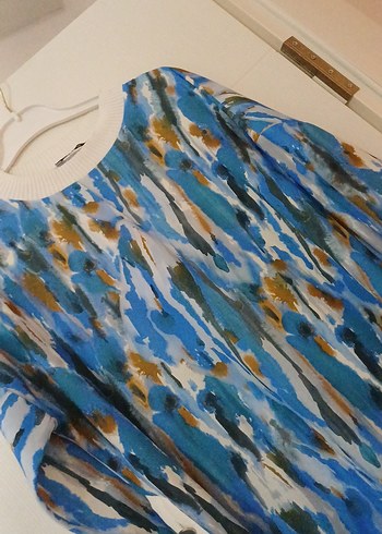 42 Beden Mavi Batik Desenli Uzun Kollu Tunik
