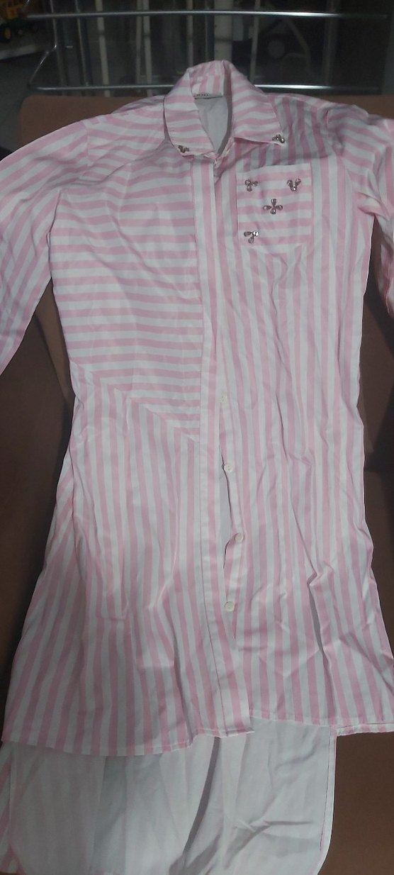 Pembe Çizgili Pamuklu Kadın Gömlek 38 beden - Görsel 4
