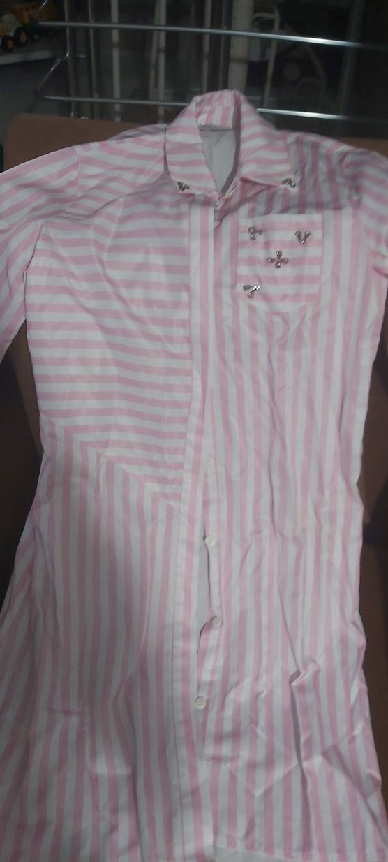 Pembe Çizgili Pamuklu Kadın Gömlek 38 beden - Görsel 3