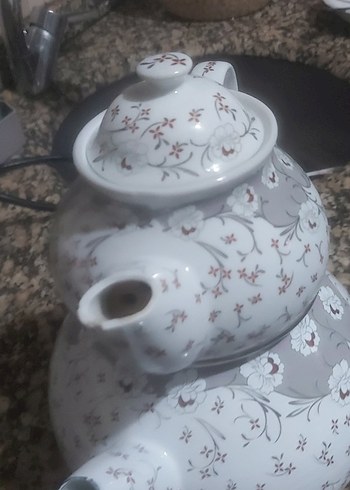 Gri Detaylı Beyaz Çaydanlık - Görsel 8