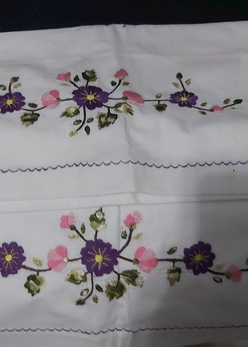 Nakışlı Mor Çiçek Desenli Mutfak Havlusu - Görsel 3